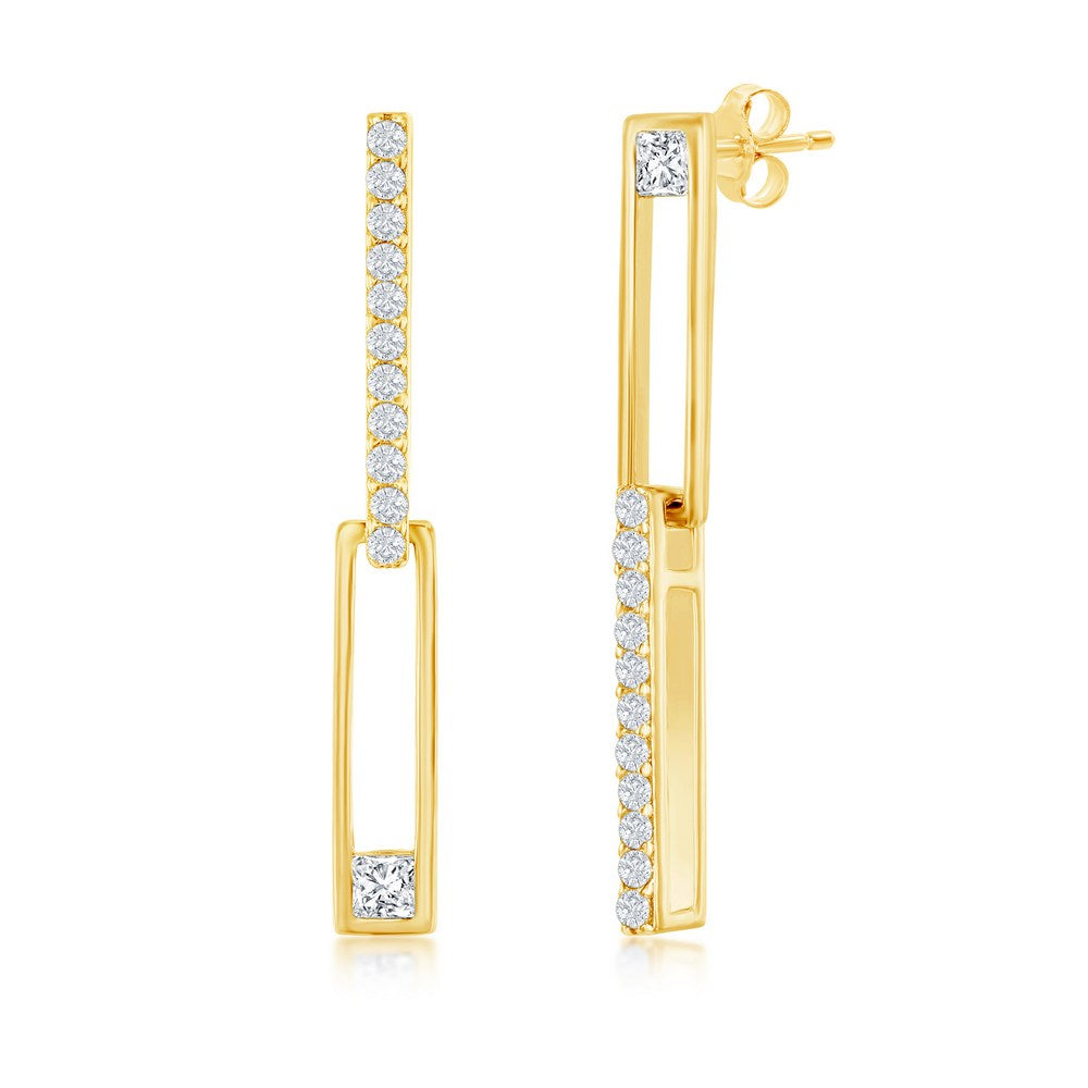 Sterling Silver Asymmetric Paperclip CZ Earrings - Gold plated Earrings