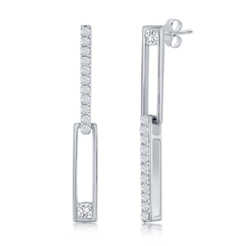 Sterling Silver Asymmetric Paperclip CZ Earrings Earrings