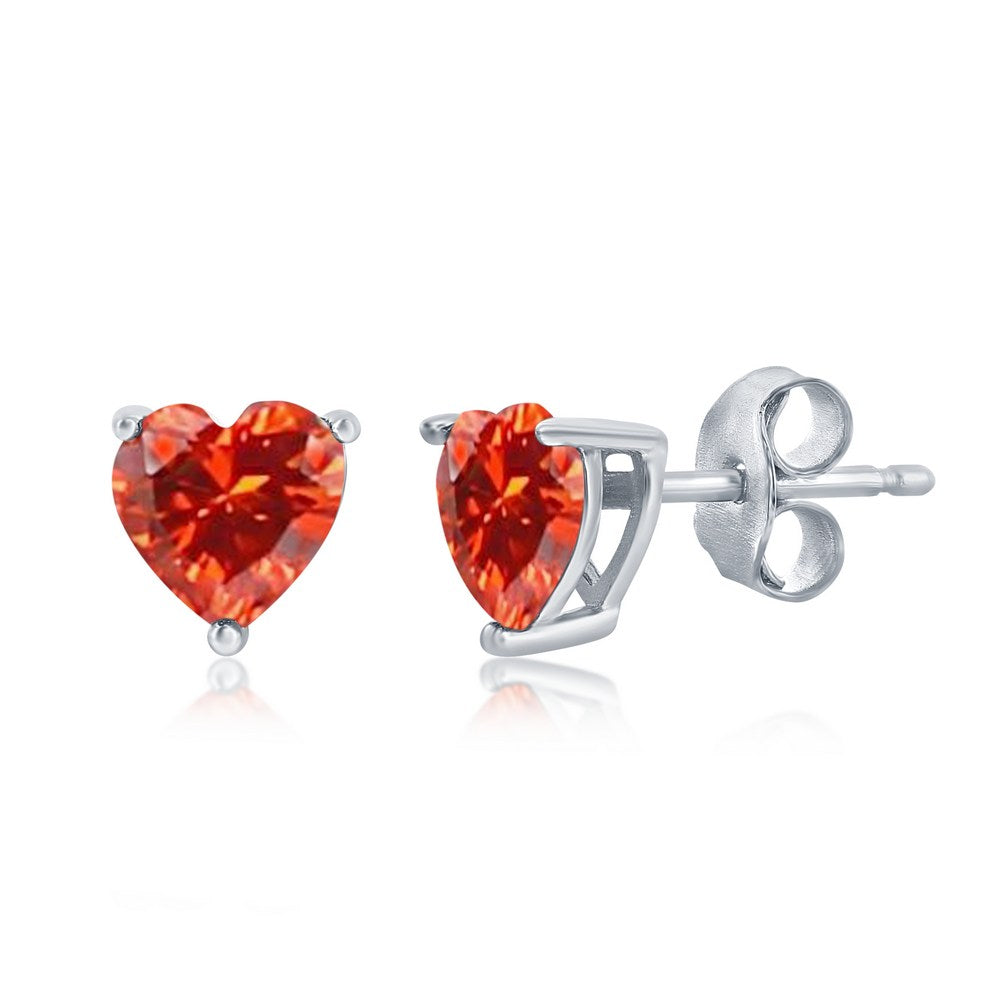 Sterling Silver 6MM Burgundy "January" Heart Preciosa Crystal Earrings Earrings