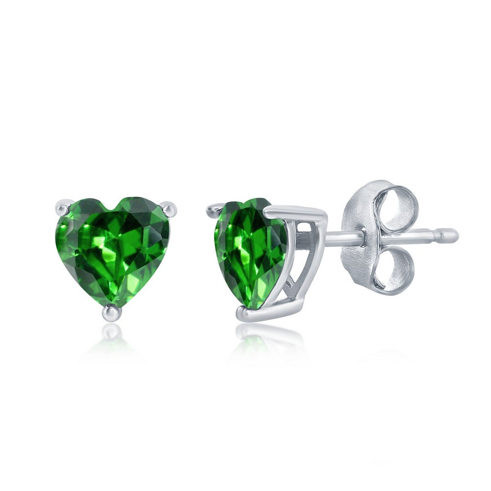 Sterling Silver 6MM Emerald Heart Perciosa Crystal Earrings Earrings