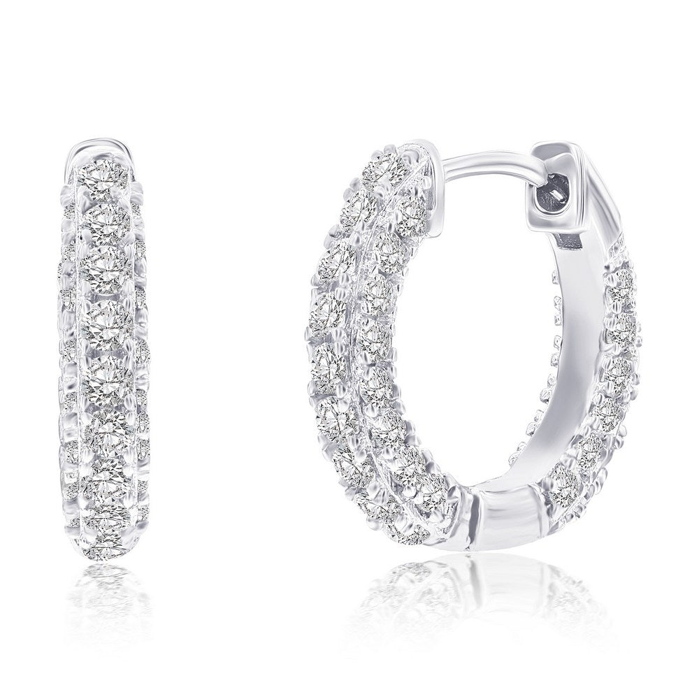 Sterling Silver 16mm CZ Huggie Hoop Earrings Earrings