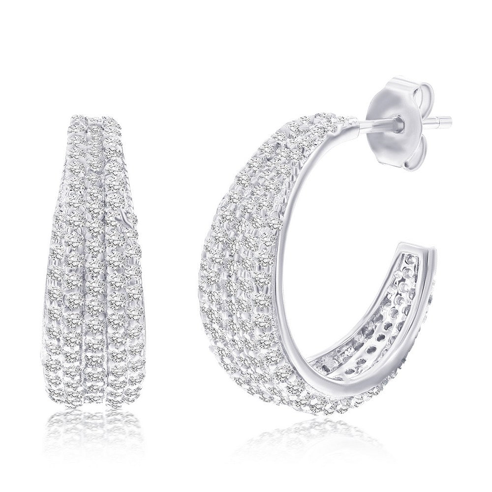 Sterling Silver, 18MM Open Hoop CZ Earrings Earrings