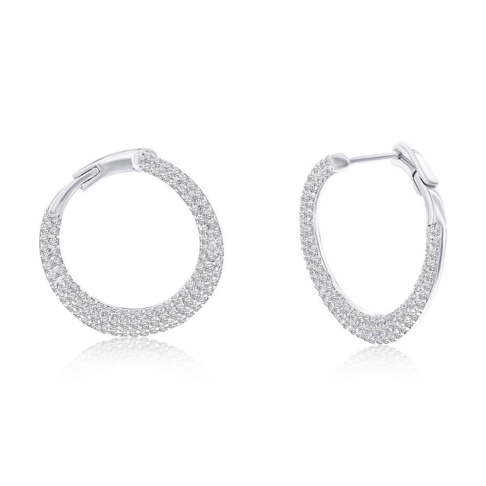 Sterling Silver, 19MM Micro Pave CZ Hoop Earrings Earrings