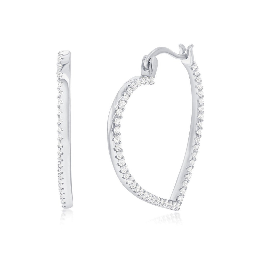 Sterling Silver, CZ Heart 20MM Hoop Earrings Earrings