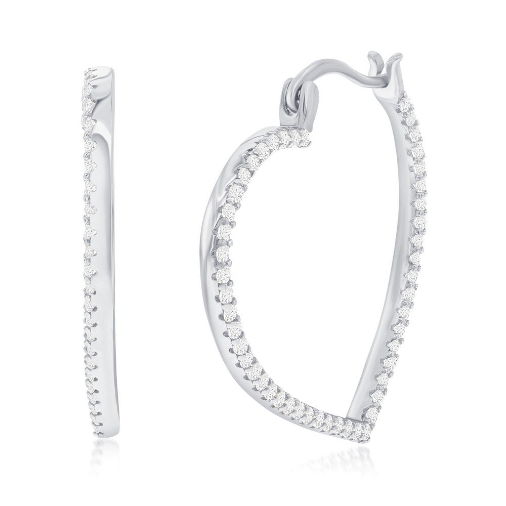 Sterling Silver, CZ Heart 25MM Hoop Earrings Earrings