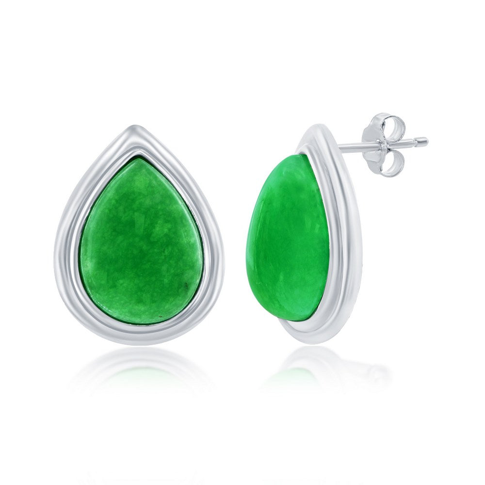 Sterling Silver, 10x14mm Pear-Shaped Jade Earrings Earrings