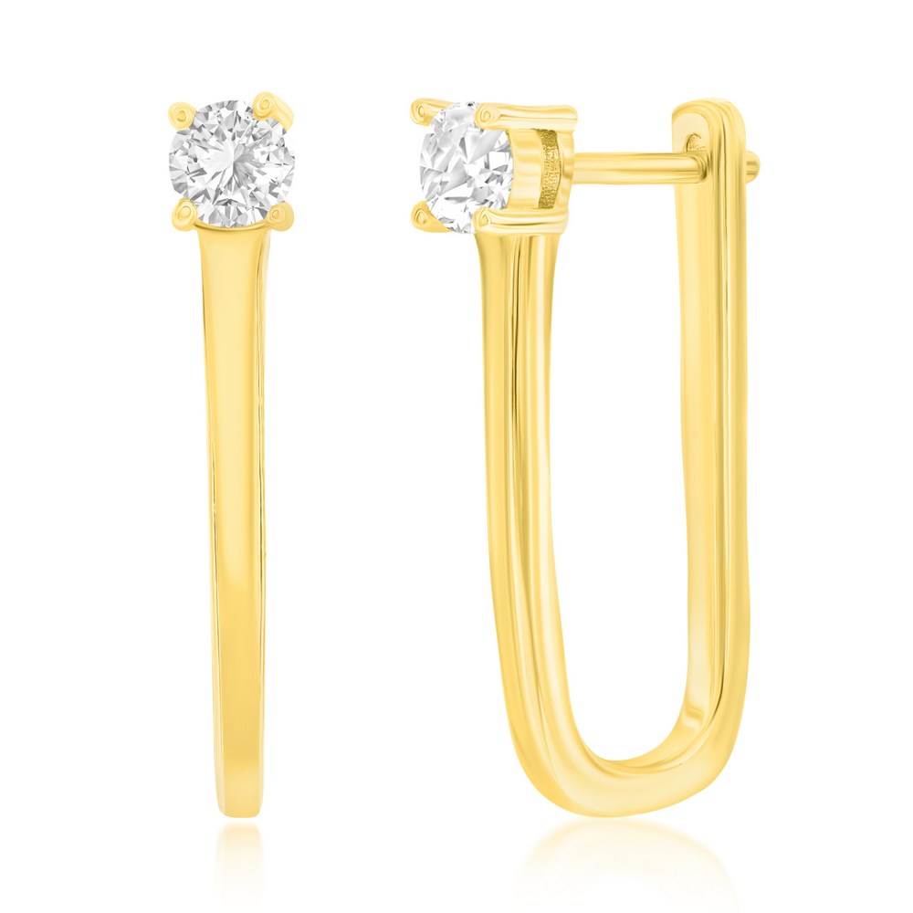 Sterling Silver, 'U' Shaped CZ Earrings - Gold Plated Earrings