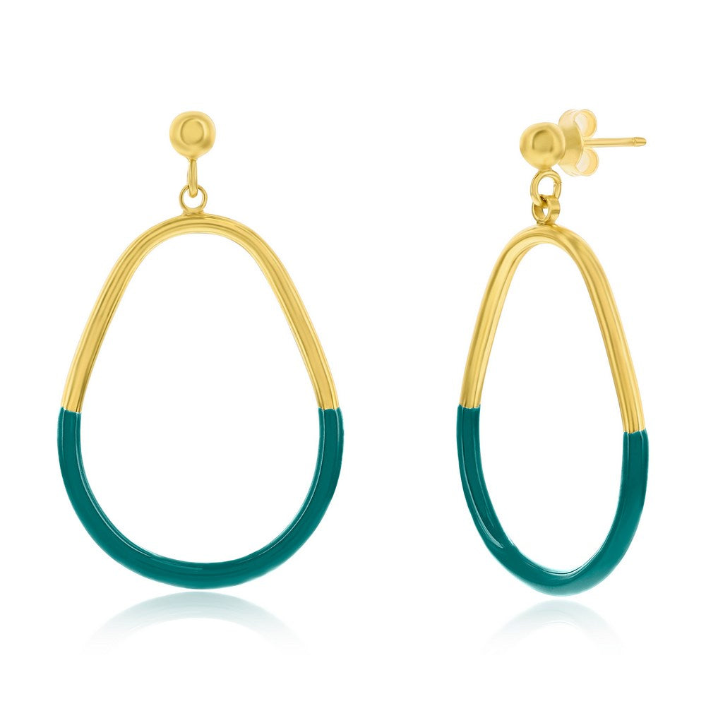 Sterling Silver, Petrolio Enamel Pear-Shaped Earrings - Gold Plated Earrings