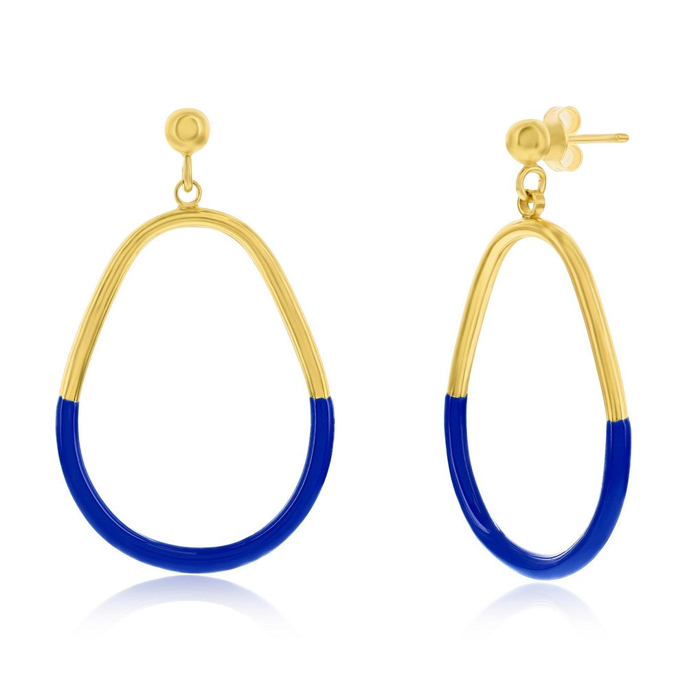 Sterling Silver, Midnight Enamel Pear-Shaped Earrings - Gold Plated Earrings