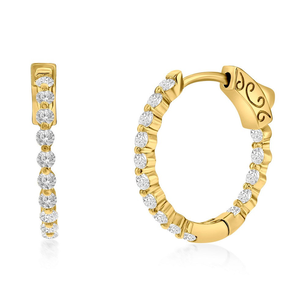 Sterling Silver 20mm Inside-Outside Round CZ Hoop Earrings - Gold Plated Earrings