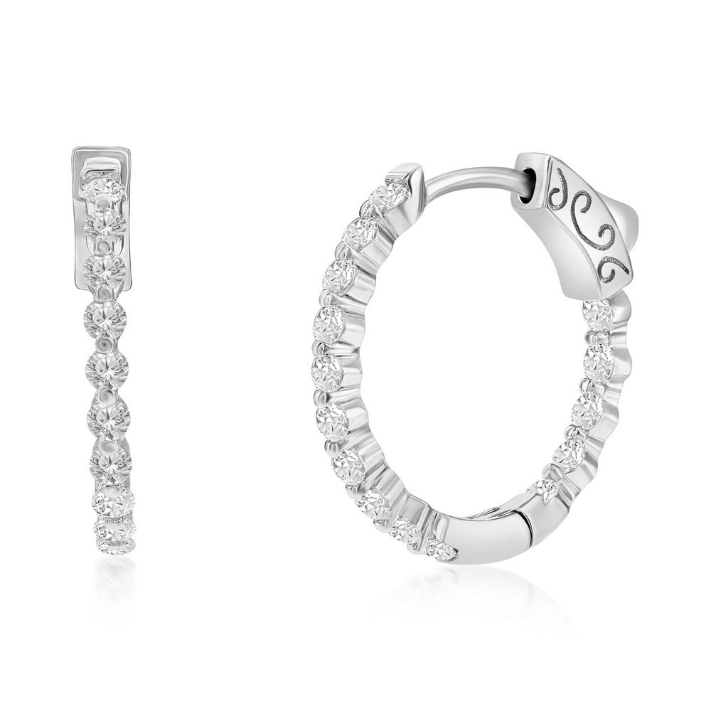 Sterling Silver 20mm Inside-Outside Round CZ Hoop Earrings Earrings