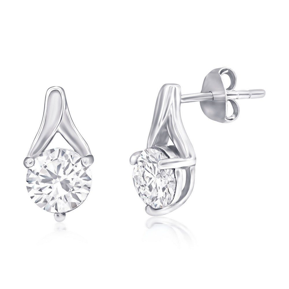 Sterling Silver Round 6MM Gem Earrings - White Topaz Earrings