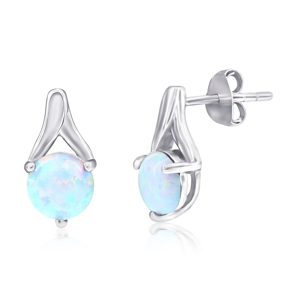 Sterling Silver Round White Opal Earrings Earrings