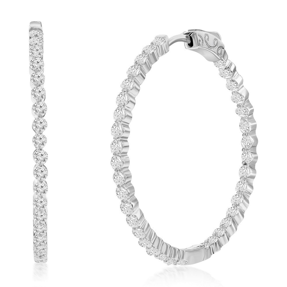 Sterling Silver 35mm Inside-Outside Round CZ Hoop Earrings Earrings