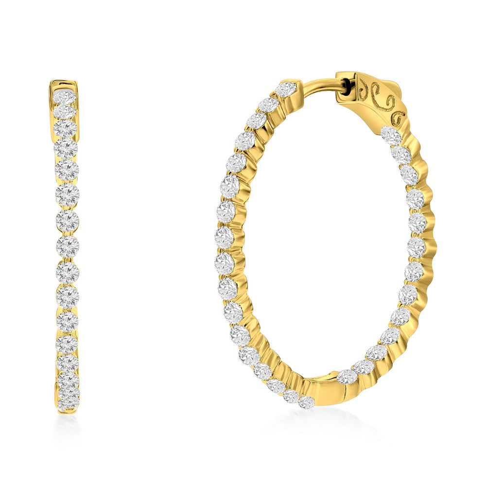 Sterling Silver 30mm Inside-Outside Round CZ Hoop Earrings - Gold Plated Earrings