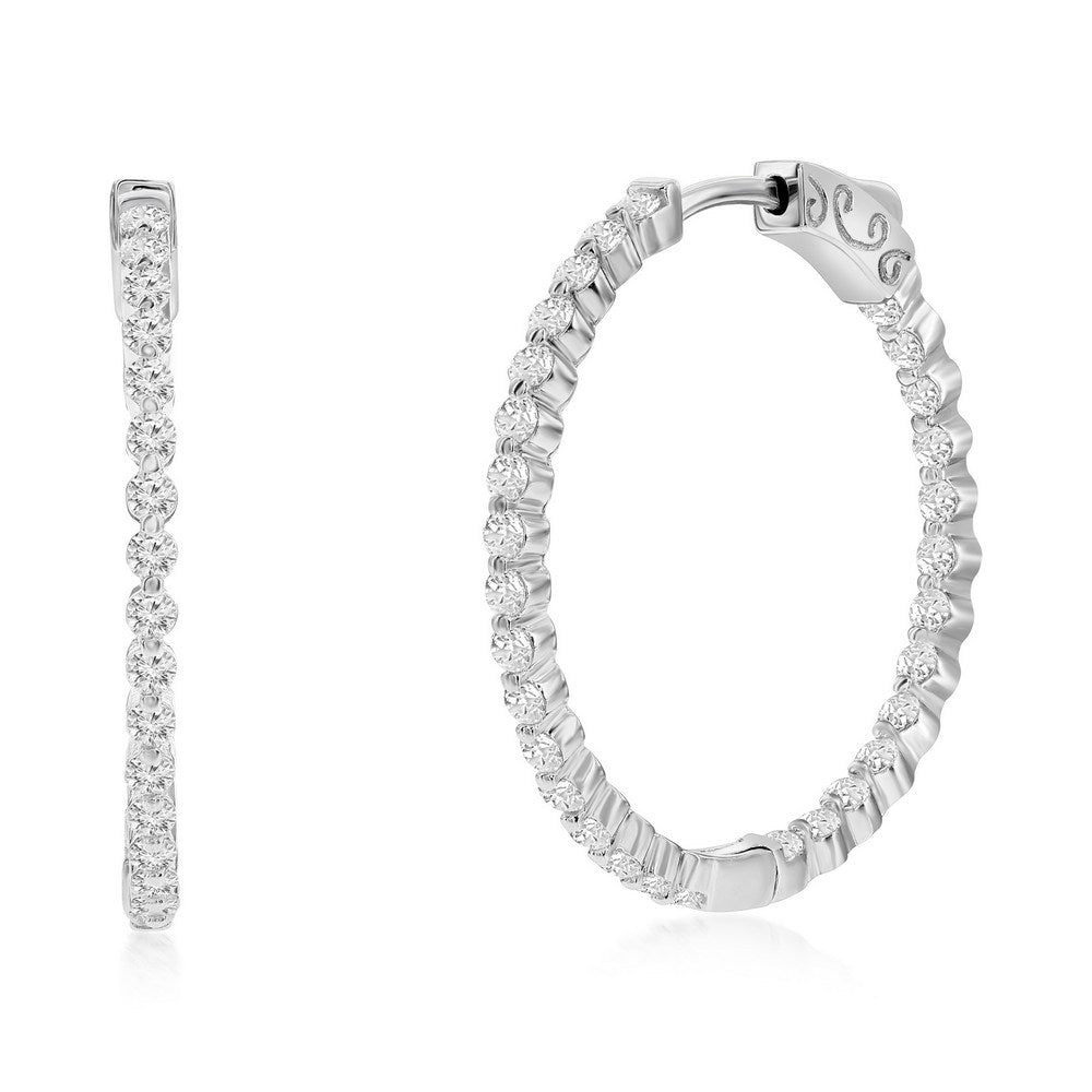 Sterling Silver 30mm Inside-Outside Round CZ Hoop Earrings Earrings