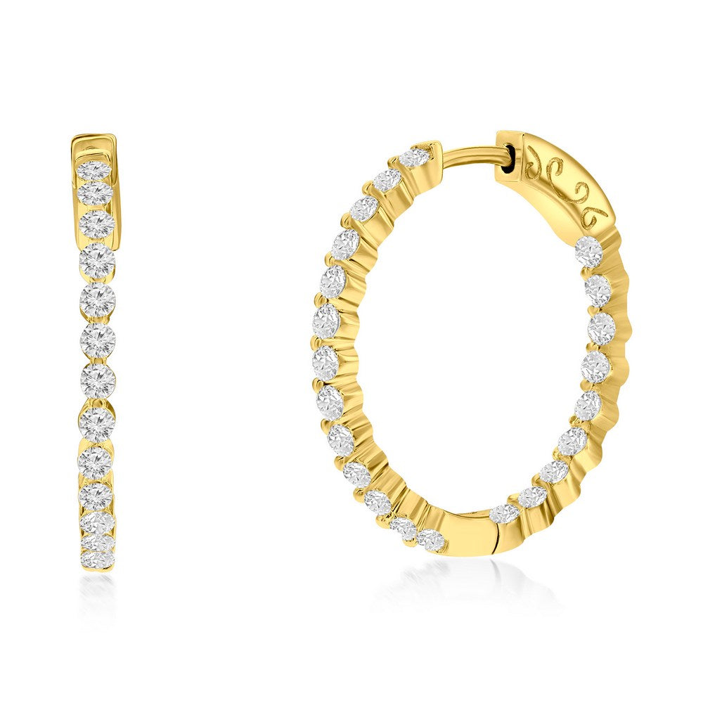 Sterling Silver 25mm Inside-Outside Round CZ Hoop Earrings - Gold Plated Earrings