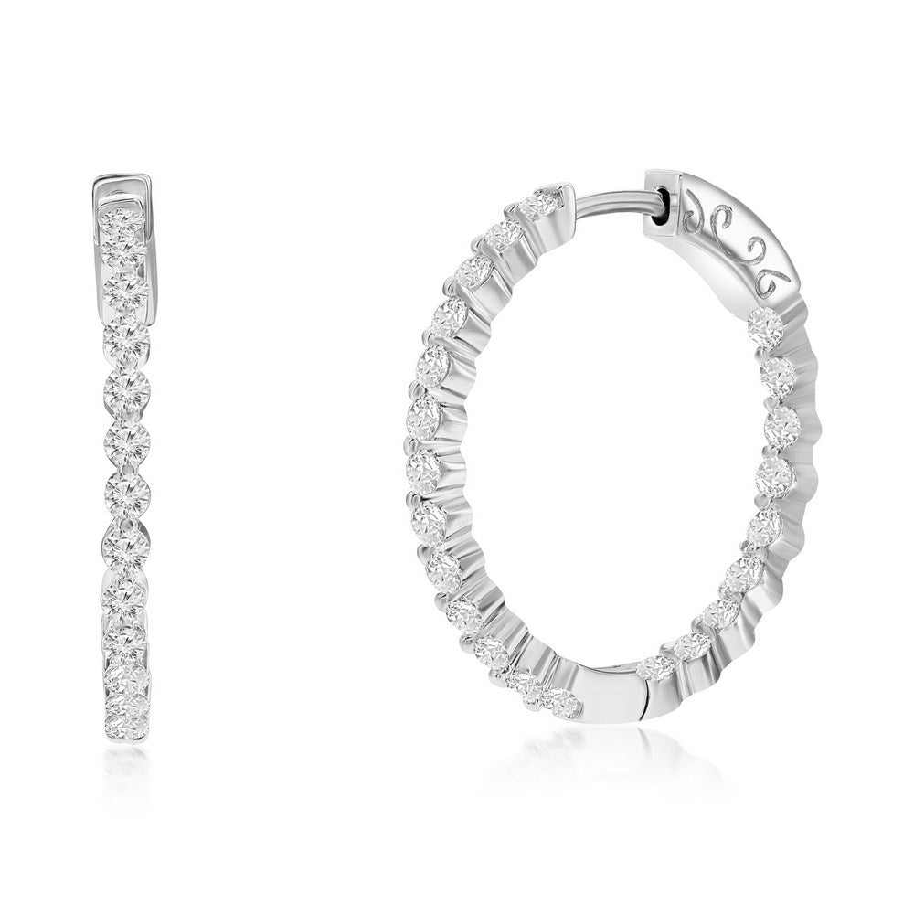 Sterling Silver 25mm Inside-Outside Round CZ Hoop Earrings Earrings