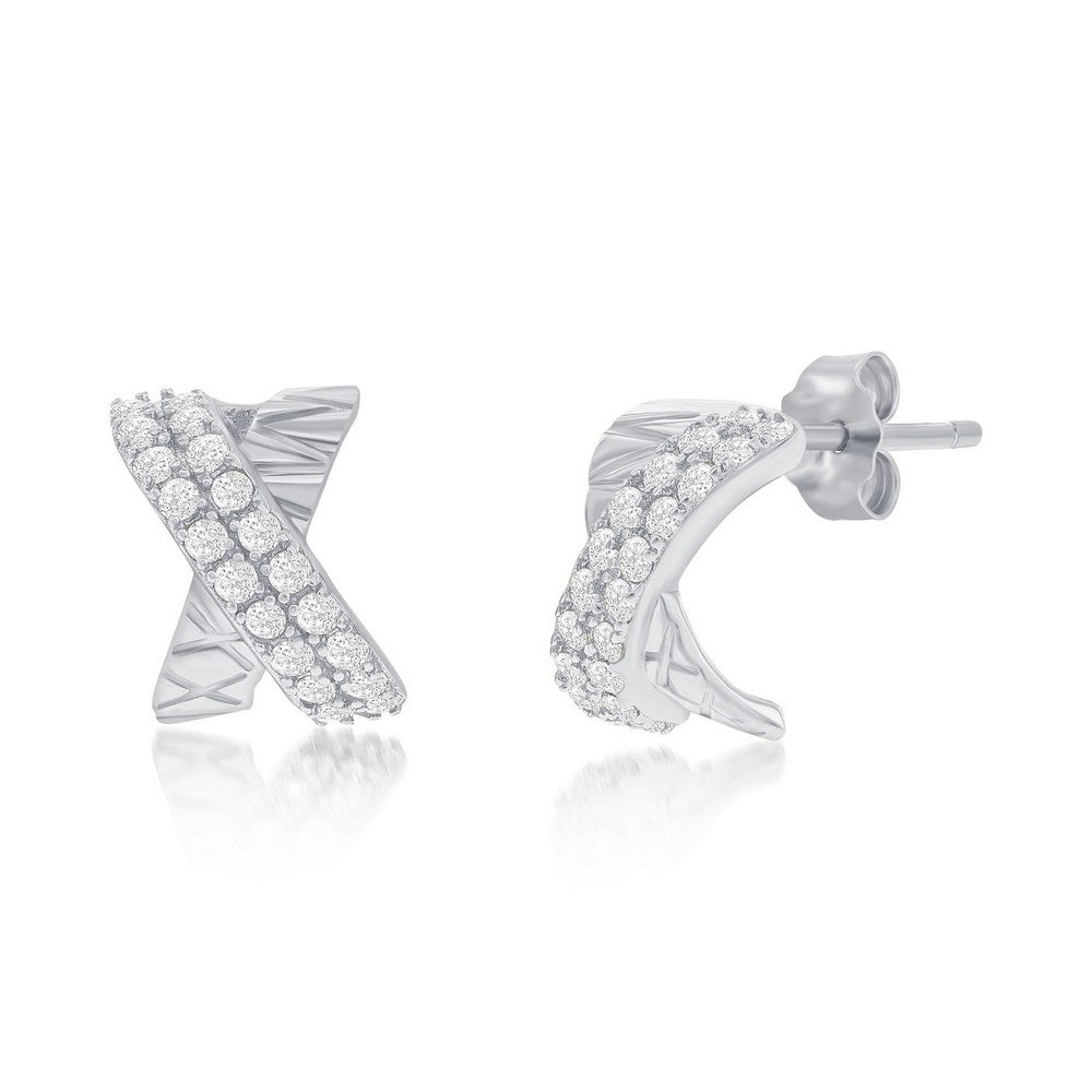 Sterling Silver 'X' Design CZ Stud Earrings Earrings