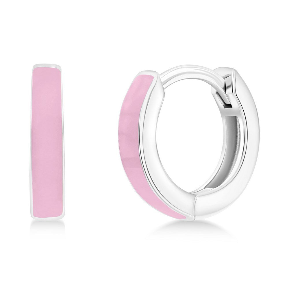 Sterling Silver 11mm Enamel Huggies - Pink Earrings