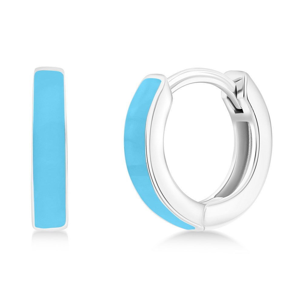 Sterling Silver 11mm Enamel Huggies - Light Blue Earrings