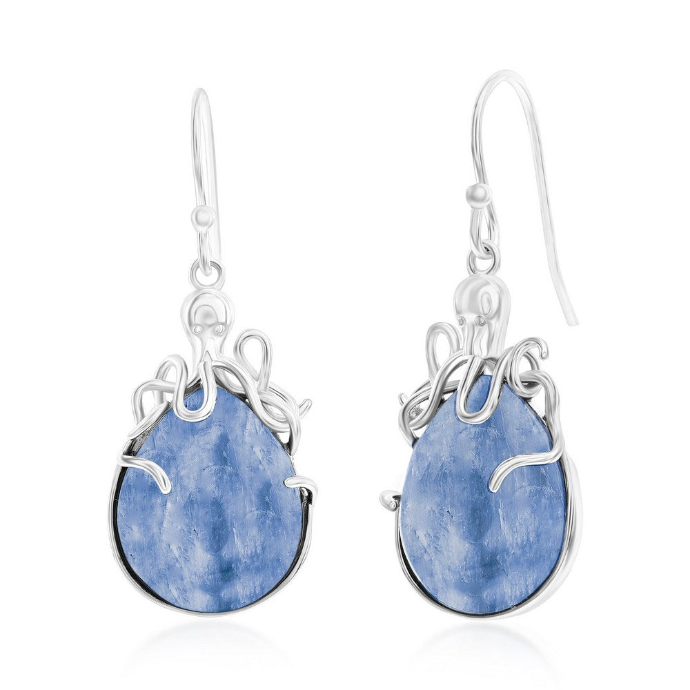 Sterling Silver, Pear-Shaped Kyanite, Octopus Earrings Earrings