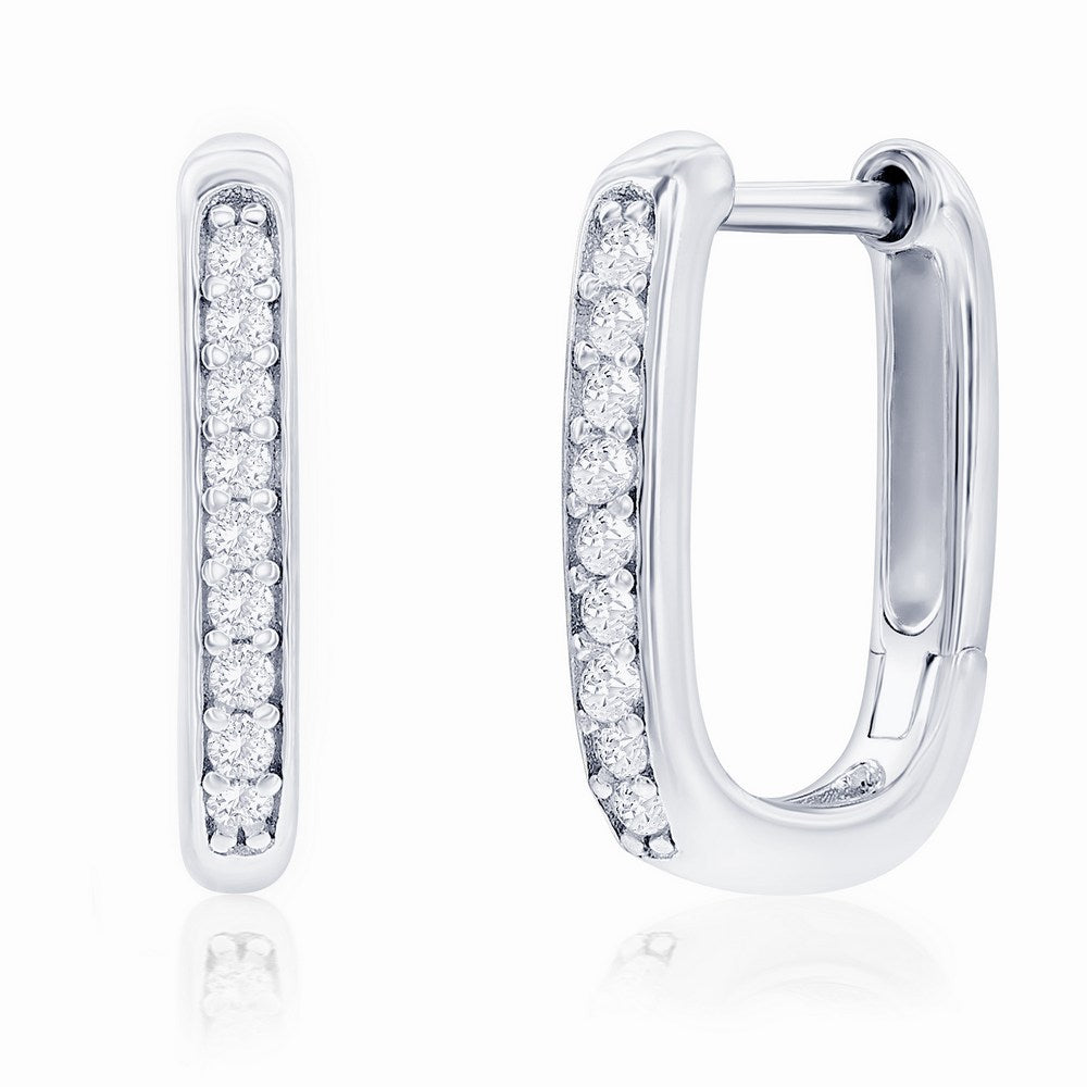 Sterling Silver Rectangle Shaped CZ Hoop Earrings Earrings