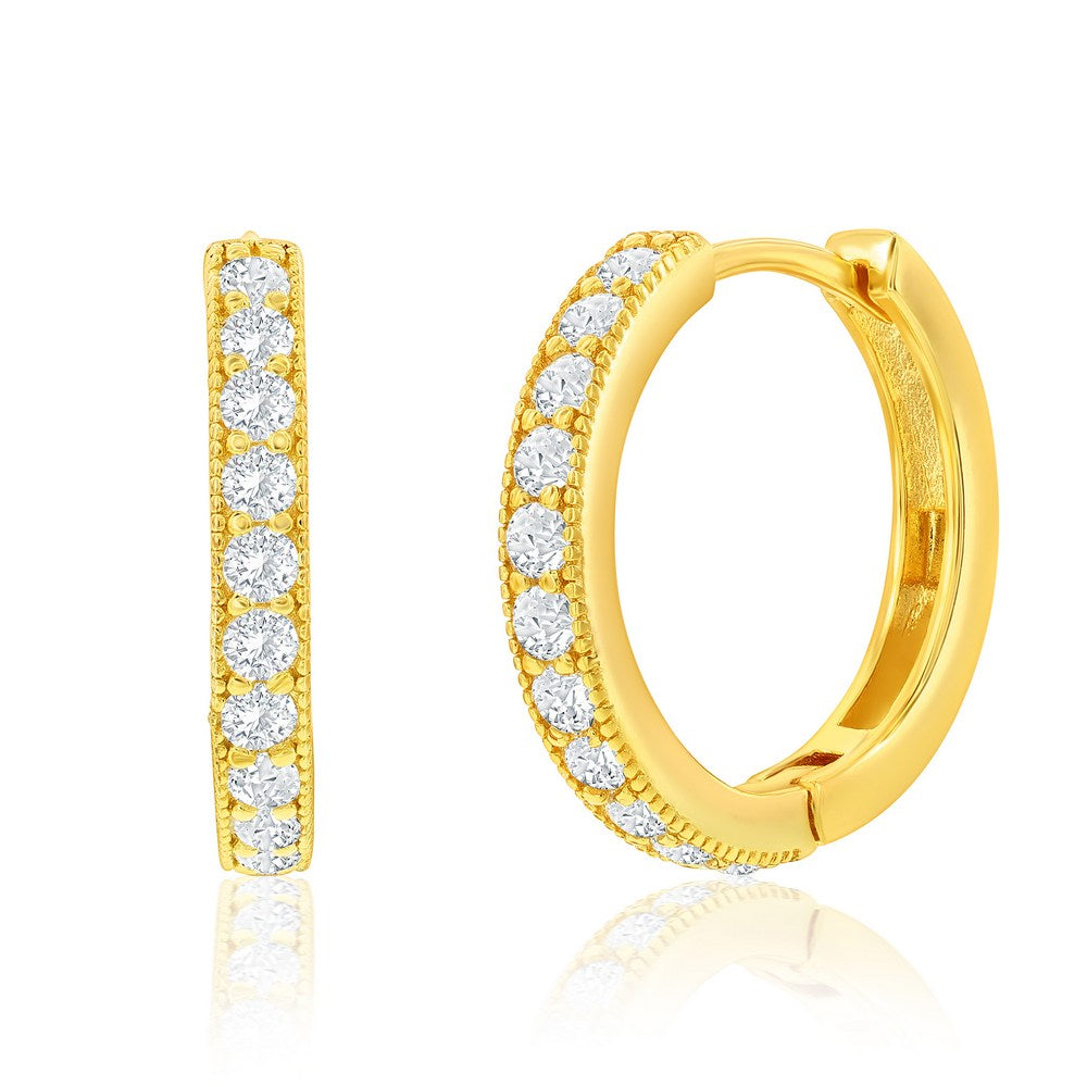 Sterling Silver, 19mm CZ Hoop Earrings - Gold Plated Earrings