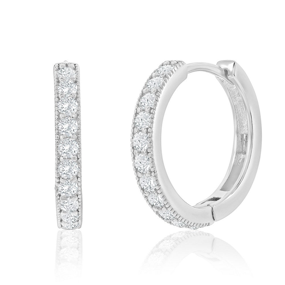 Sterling Silver, 19mm CZ Hoop Earrings Earrings