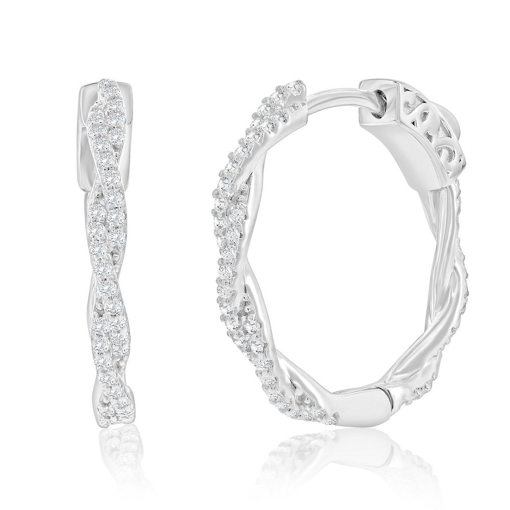 Sterling Silver, 21mm Twisted CZ Hoop Earrings Earrings