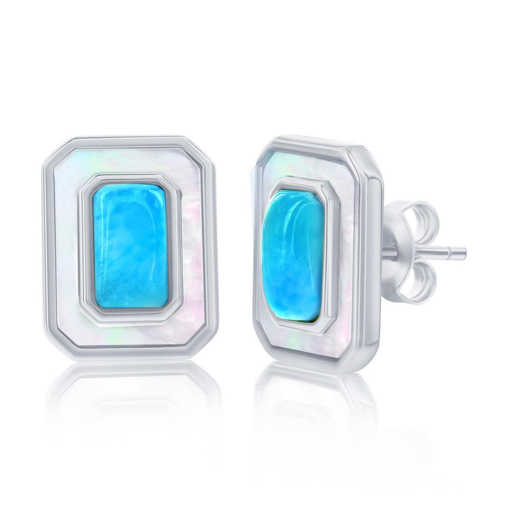 Sterling Silver, Larimar & MOP Rectangle Earrings Earrings