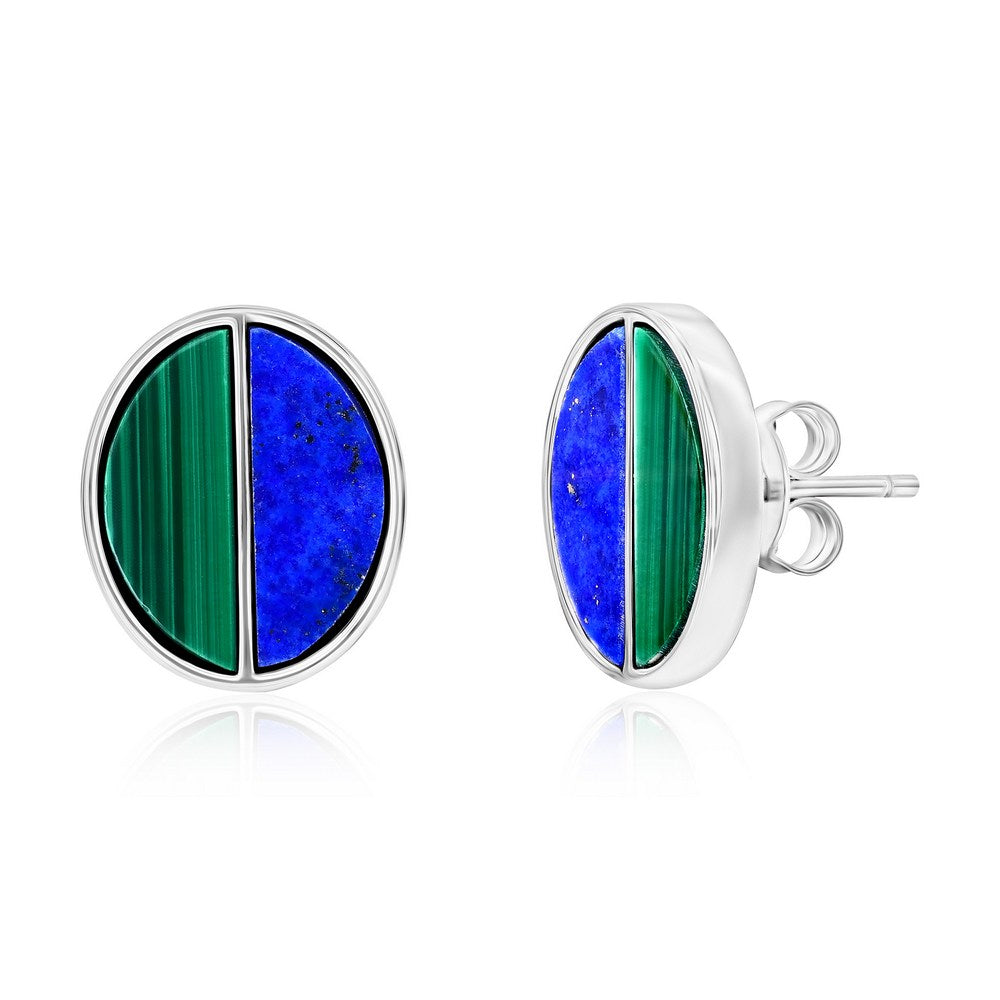 Sterling Silver, Malachite & Lapis Oval Earrings Earrings