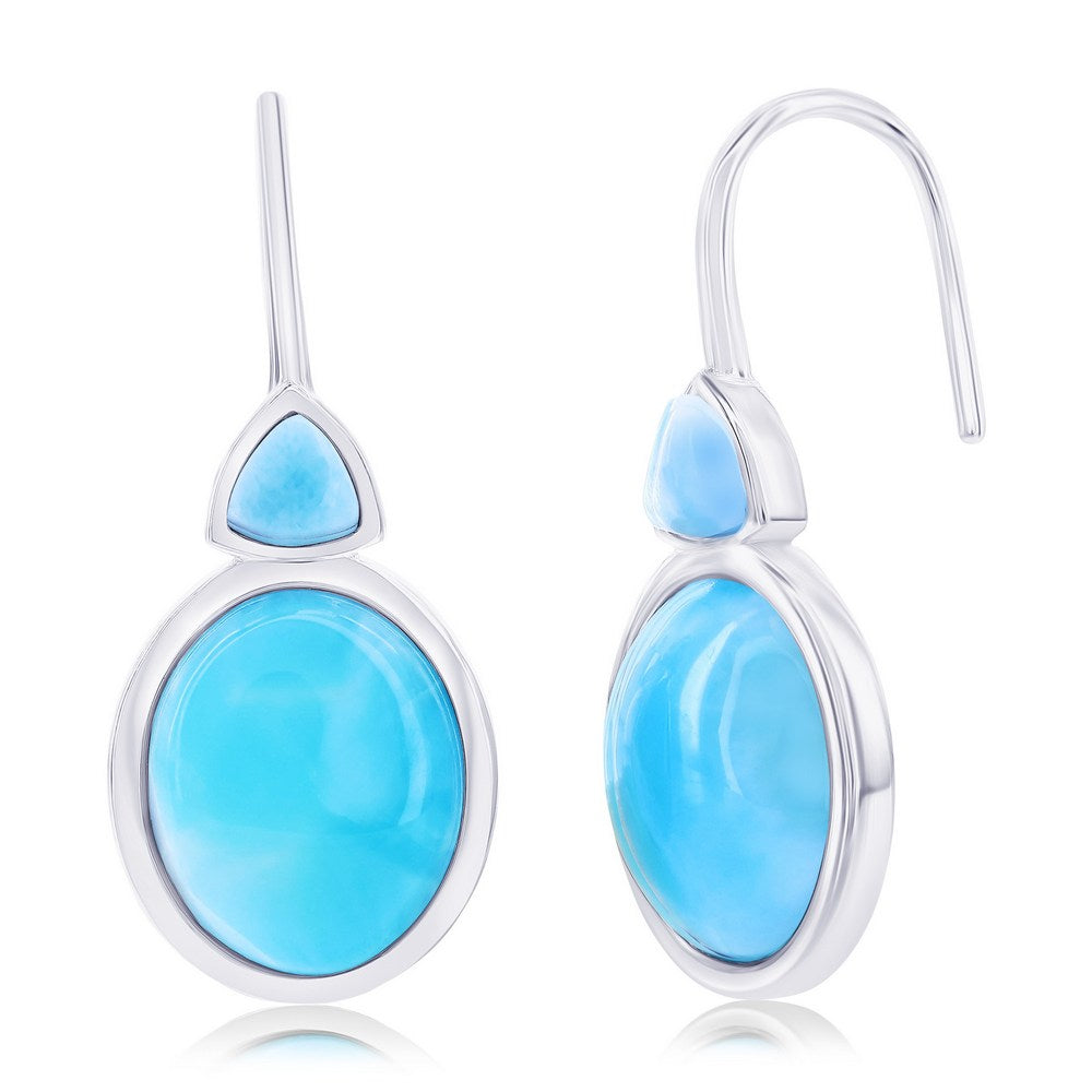 Sterling Silver, Triangle & Oval Larimar Earrings Earrings