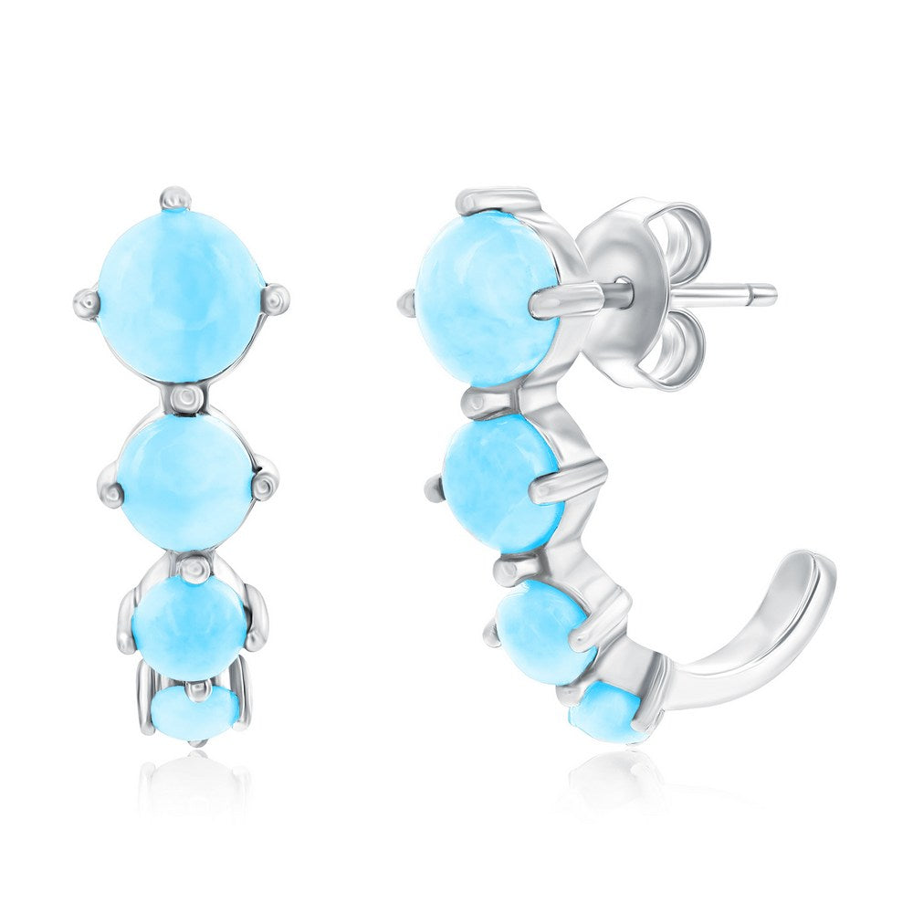 Sterling Silver, Graduating Round Larimar Earrings Earrings