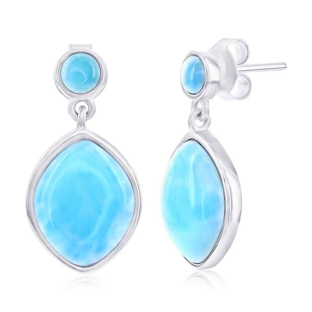 Sterling Silver, Round & Marquise Larimar Dangle Earrings Earrings