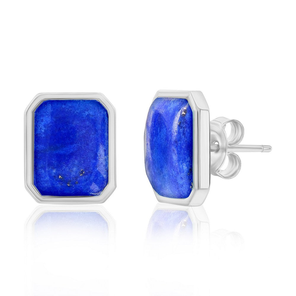 Sterling Silver, Rectangle Earrings - Lapis Earrings