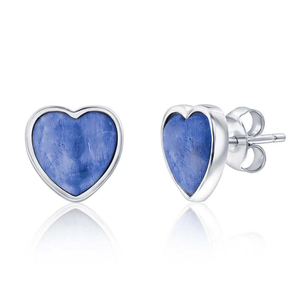 Sterling Silver, Bezel-Set Heart Studs - Kyanite Earrings