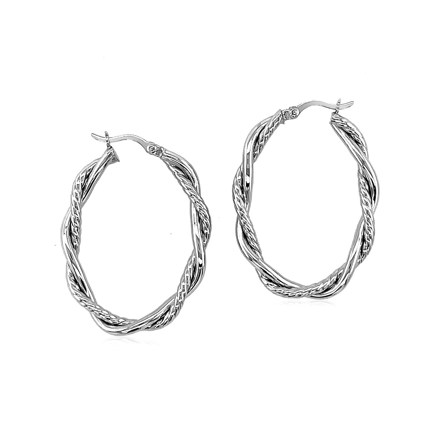 Sterling Silver Oval Hoop Braided Diamond Cut Earrings(4x22mm) Earrings