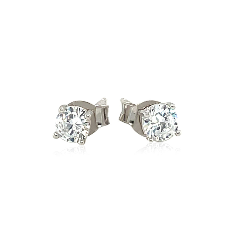 Sterling Silver Faceted White Cubic Zirconia Stud Earrings(4mm) Earrings