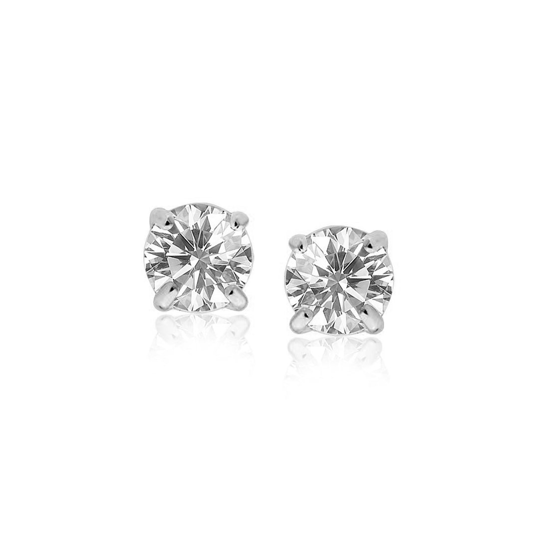 Sterling Silver Stud Earrings with White Hue Faceted Cubic Zirconia(6mm) Earrings