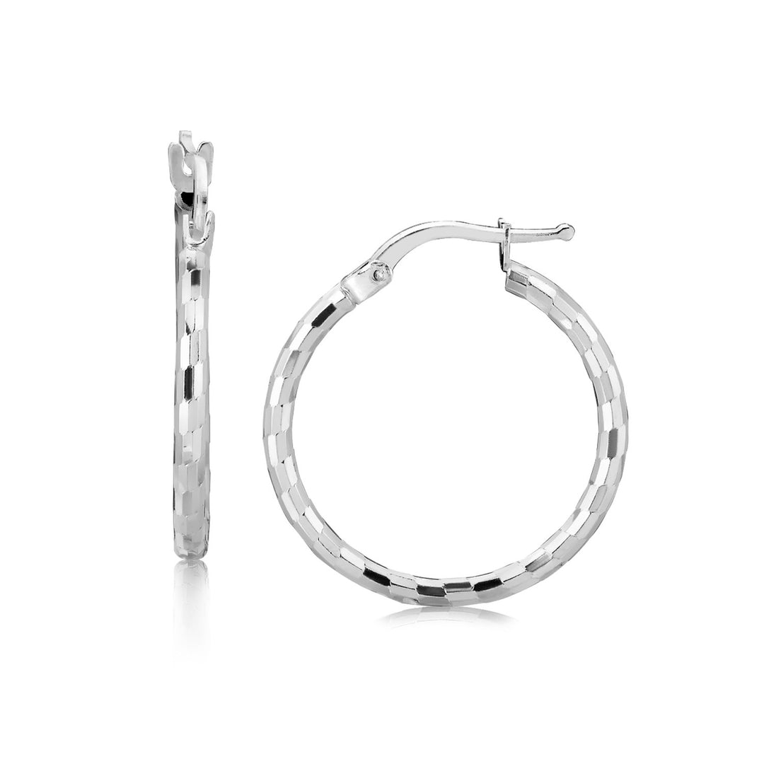 Sterling Silver Diamond Cut Hoop Earrings with Rhodium Plating (2x20mm) Earrings