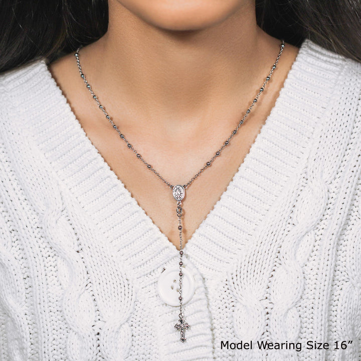 Fine Rosary Chain and Bead Necklace in Sterling Silver Necklaces