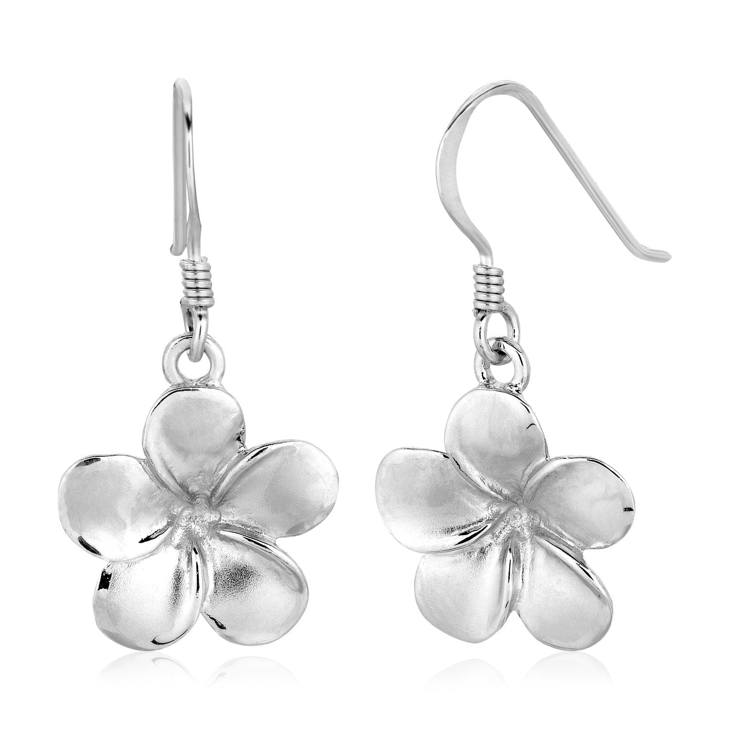 Sterling Silver Matte Textured Flower Dangle Earrings Earrings