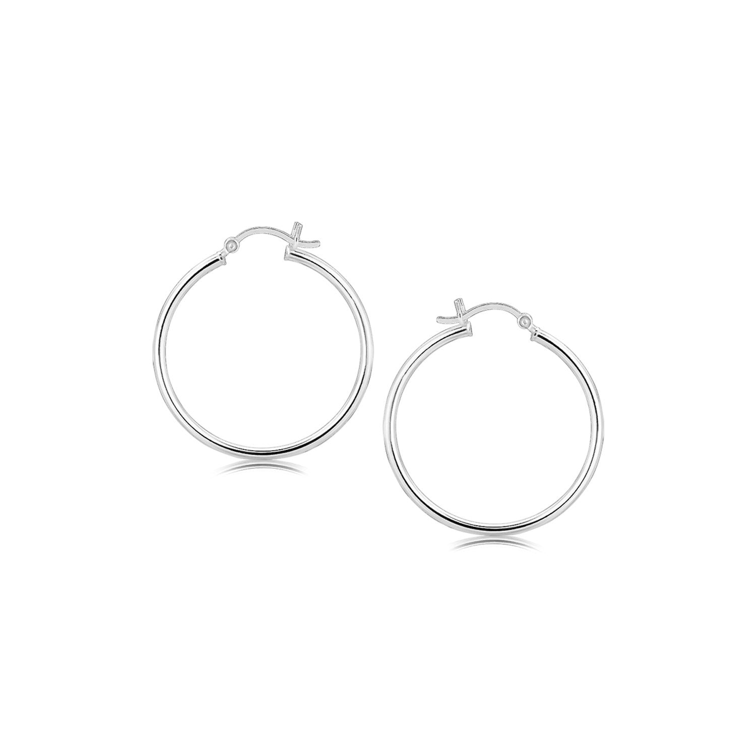 Sterling Silver Thin Polished Hoop Style Earrings with Rhodium Plating (2x30mm) Earrings