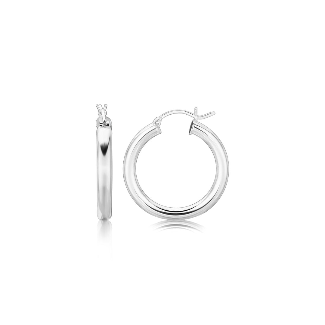 Sterling Silver Rhodium Plated Thick Style Polished Hoop Earrings (4x25mm) Earrings