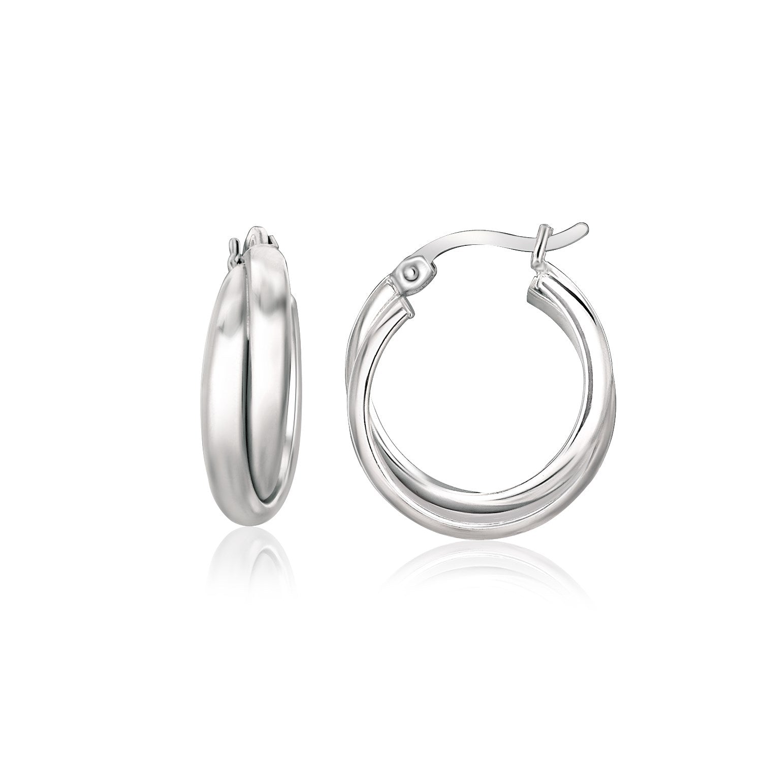 Sterling Silver Dual Round Entwined Hoop Earrings Earrings