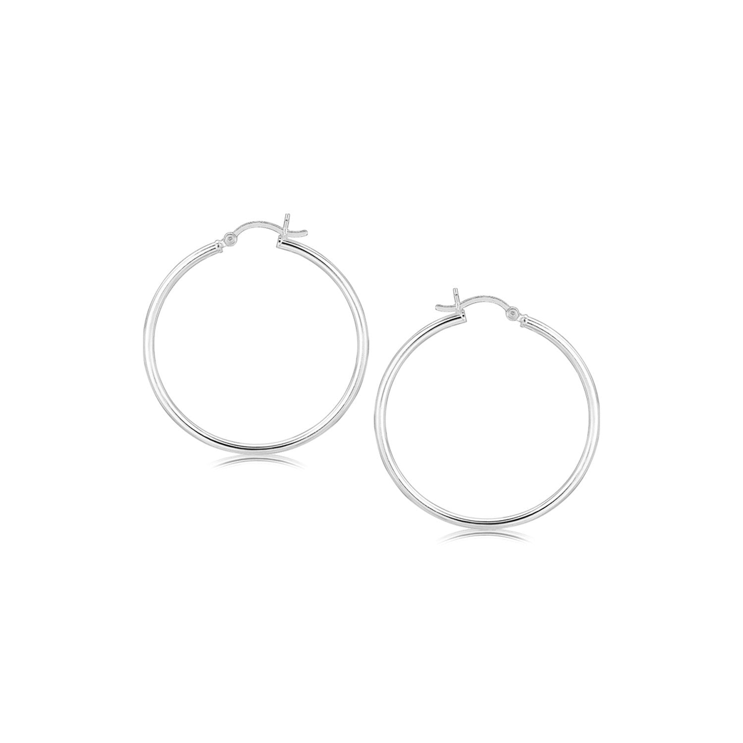 Sterling Silver Rhodium Plated Thin and Polished Hoop Style Earrings (2x35mm) Earrings