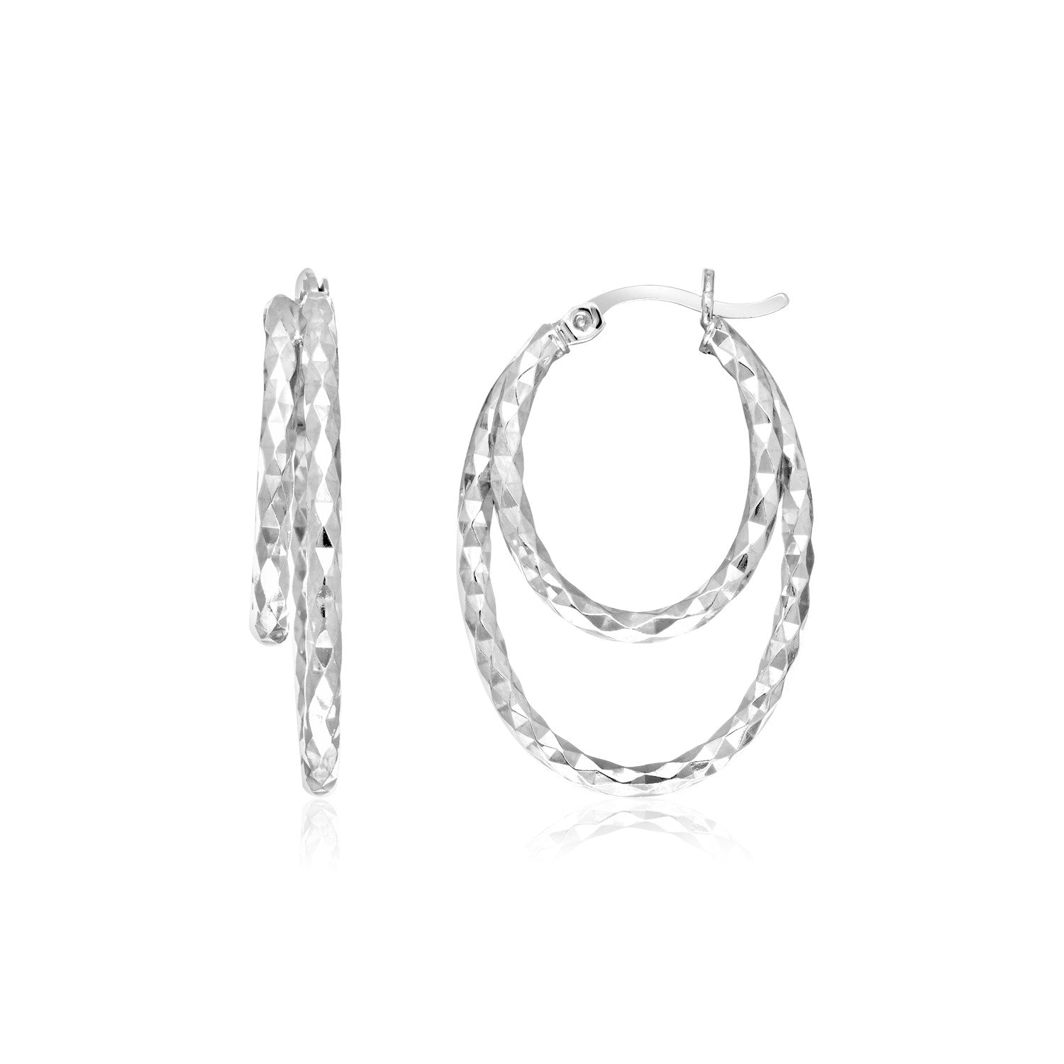 Sterling Silver Double Oval Textured Hoop Earrings Earrings