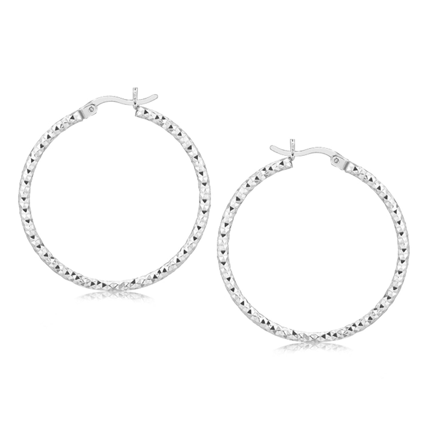 Sterling Silver Rhodium Plated Woven Style Polished Hoop Earrings(2x30mm) Earrings