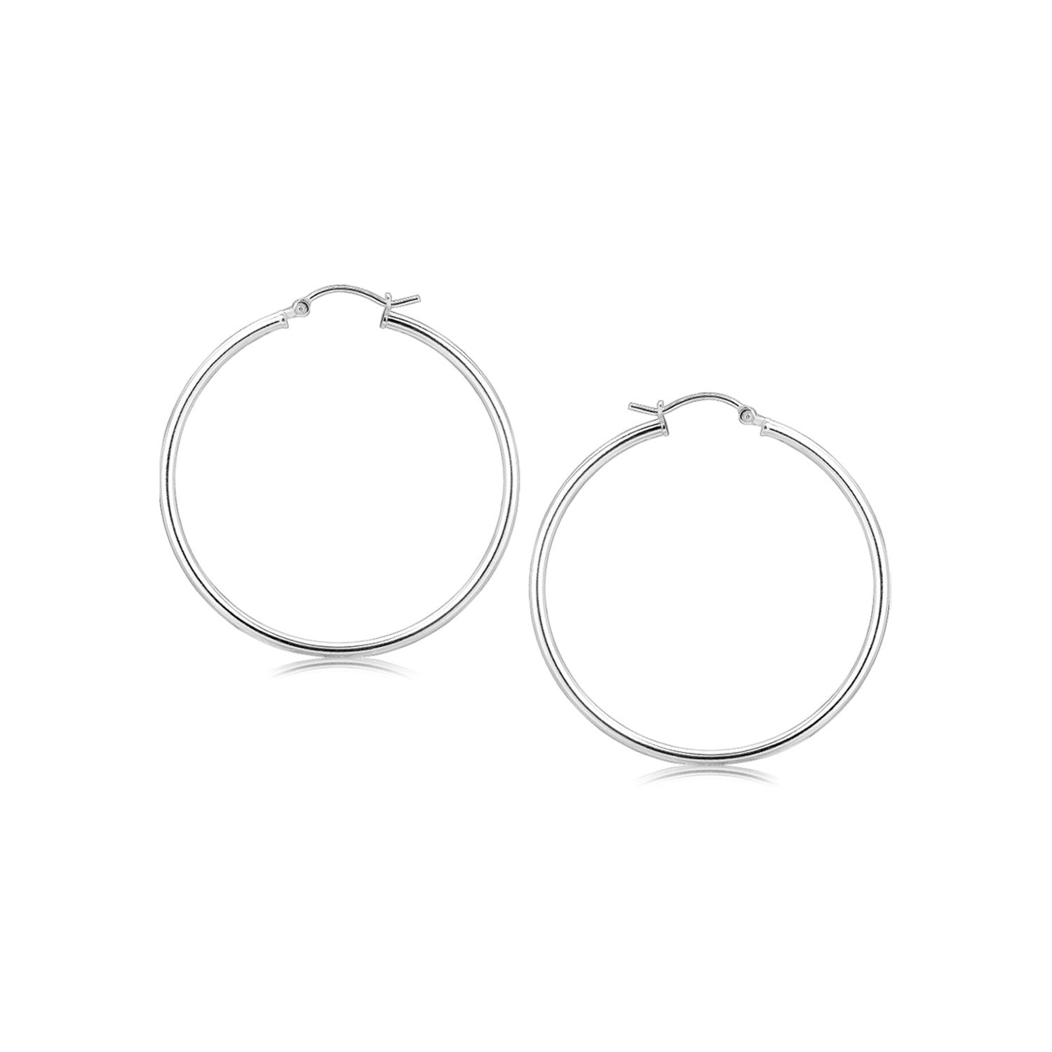 Sterling Silver Rhodium Plated Thin Large Polished Hoop Earrings (2x40mm) Earrings